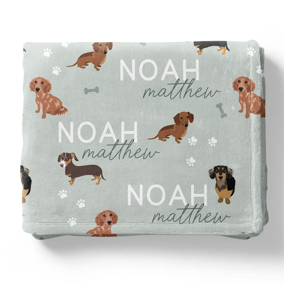 sage personalized kids blanket dachsunds 