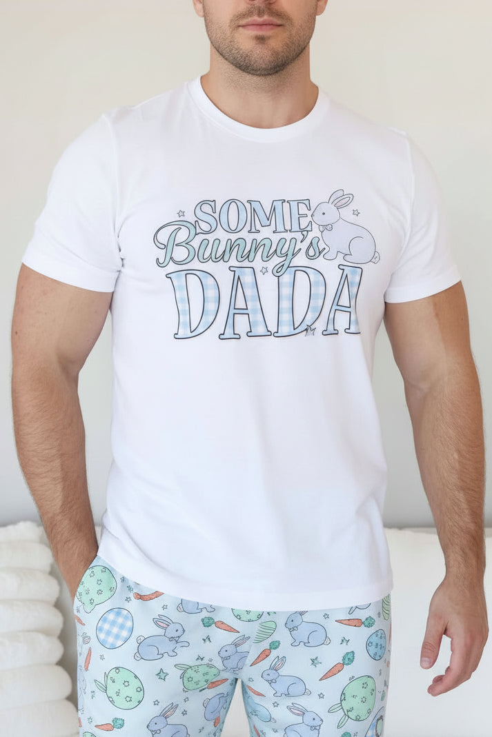 closeup of some bunny's dada easter graphic tee with short sleeves 