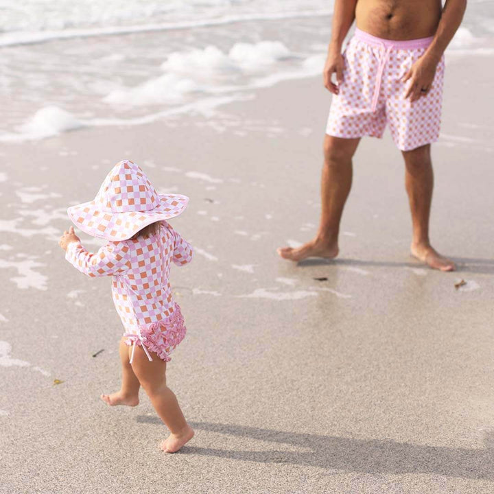 dad trunks pink and orange checkered print 