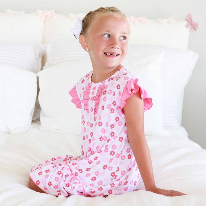 daisy mae girl's nightgown pink and white 