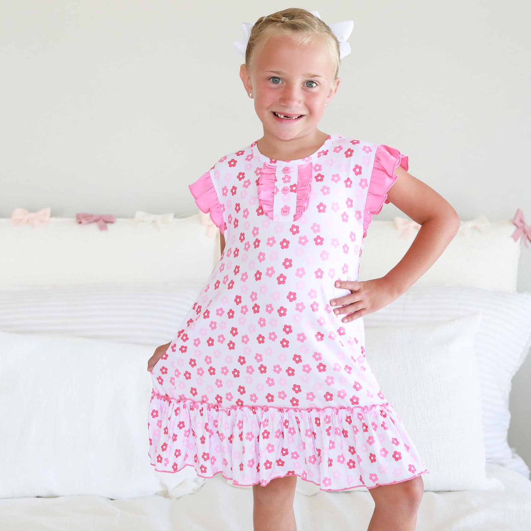 flowy nightgown for girls with pink flowers 