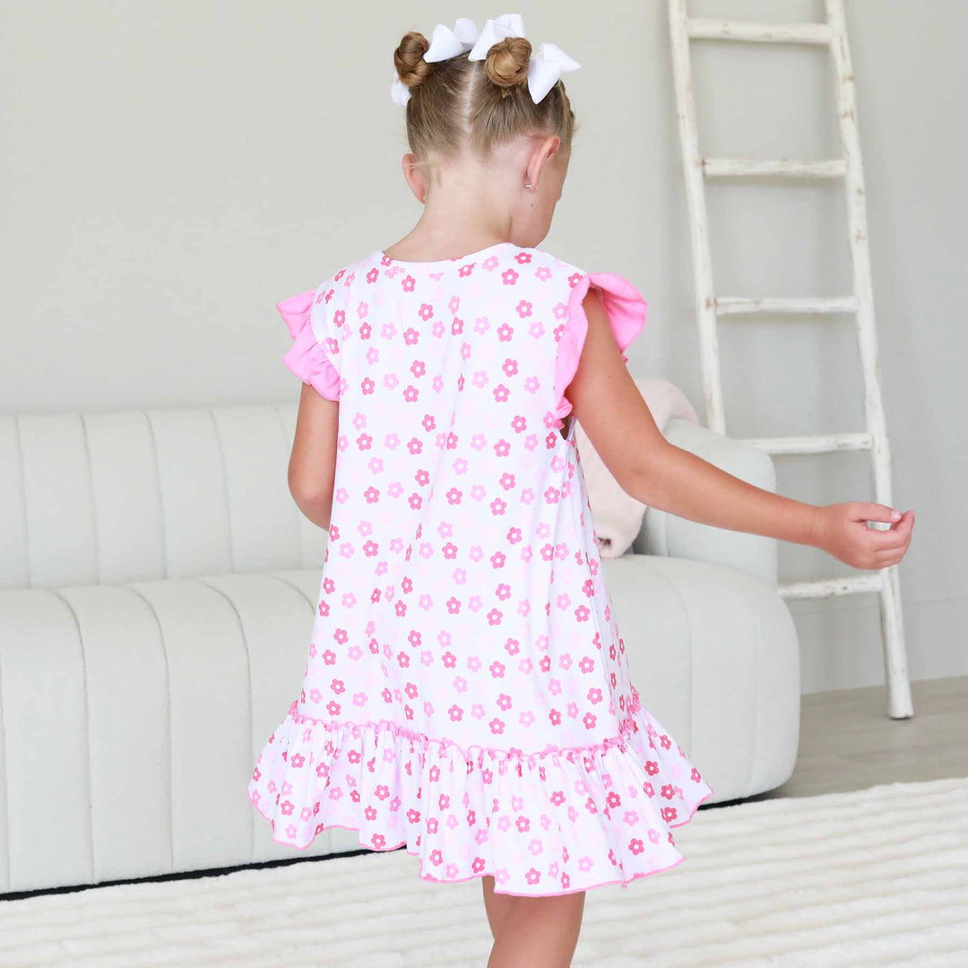 pink and white daisy ruffle sleeve nightgown for girls 