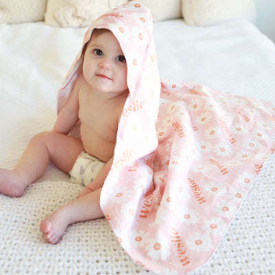 personalized hooded baby towel for kids with flowers