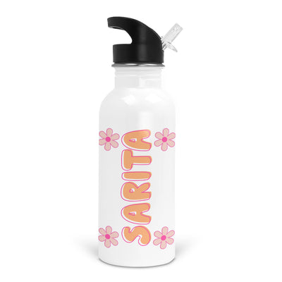 pink and orange daisy personalized kids water bottle