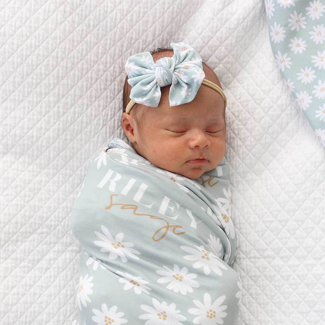 light green daisy swaddle personalized 