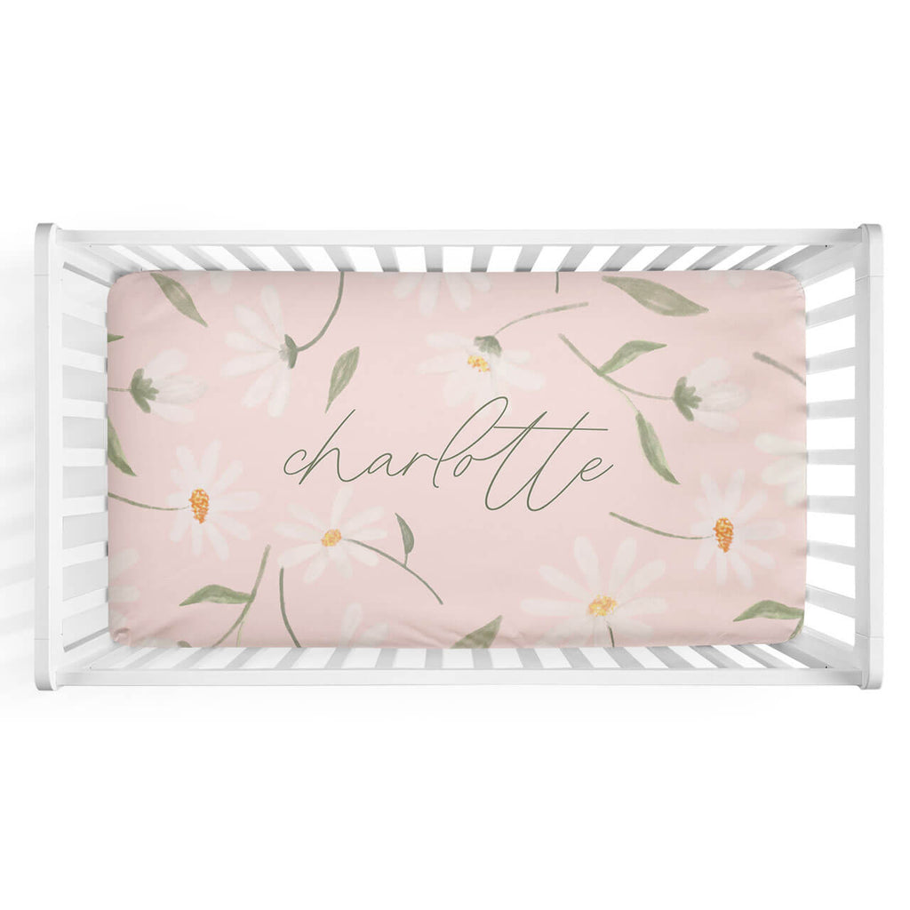 Sweet Daisy Blush Personalized Crib Sheet