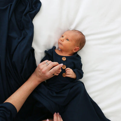 oversized bamboo knit swaddle blanket solid dark navy 
