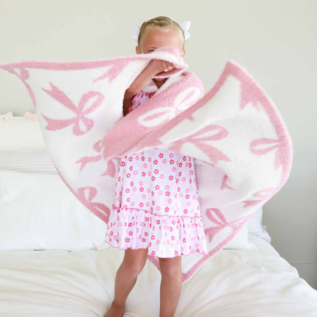 dark pink reversible bow blanket 