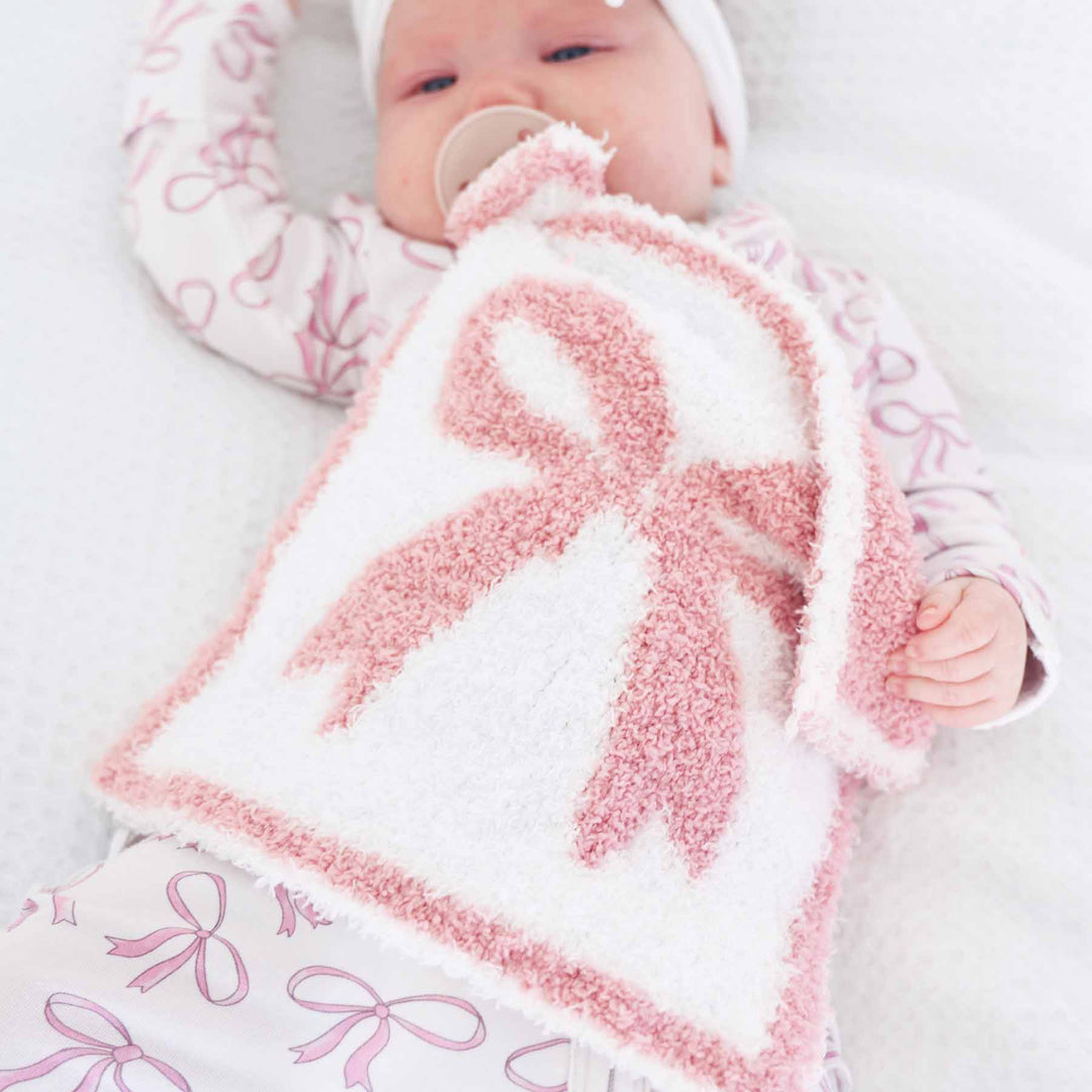 bow lovey for babies reversible pink and white 