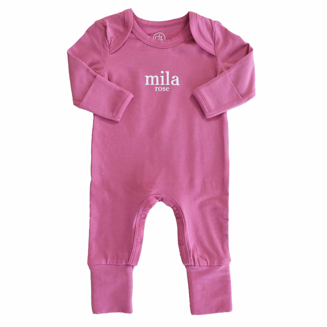 Personalized Full Length Snap Romper | Dark Rose