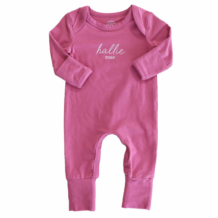 Personalized Full Length Snap Romper | Dark Rose