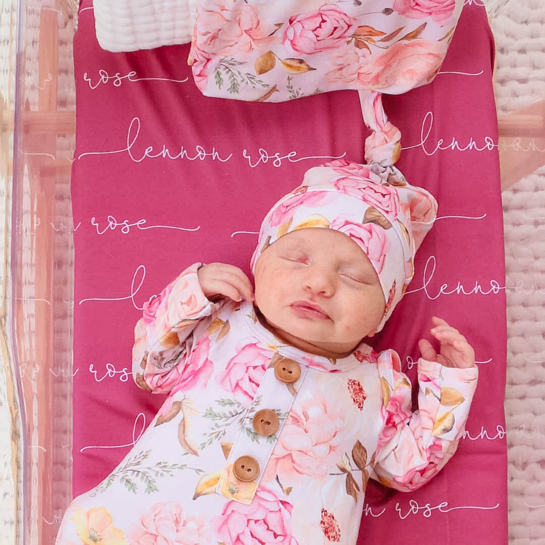 personalized fuchsia baby name swaddle blanket all script 
