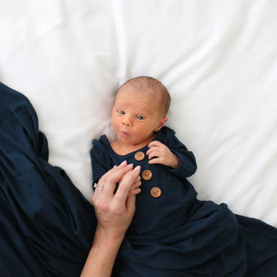 solid dark navy bamboo knit swaddle blanket 