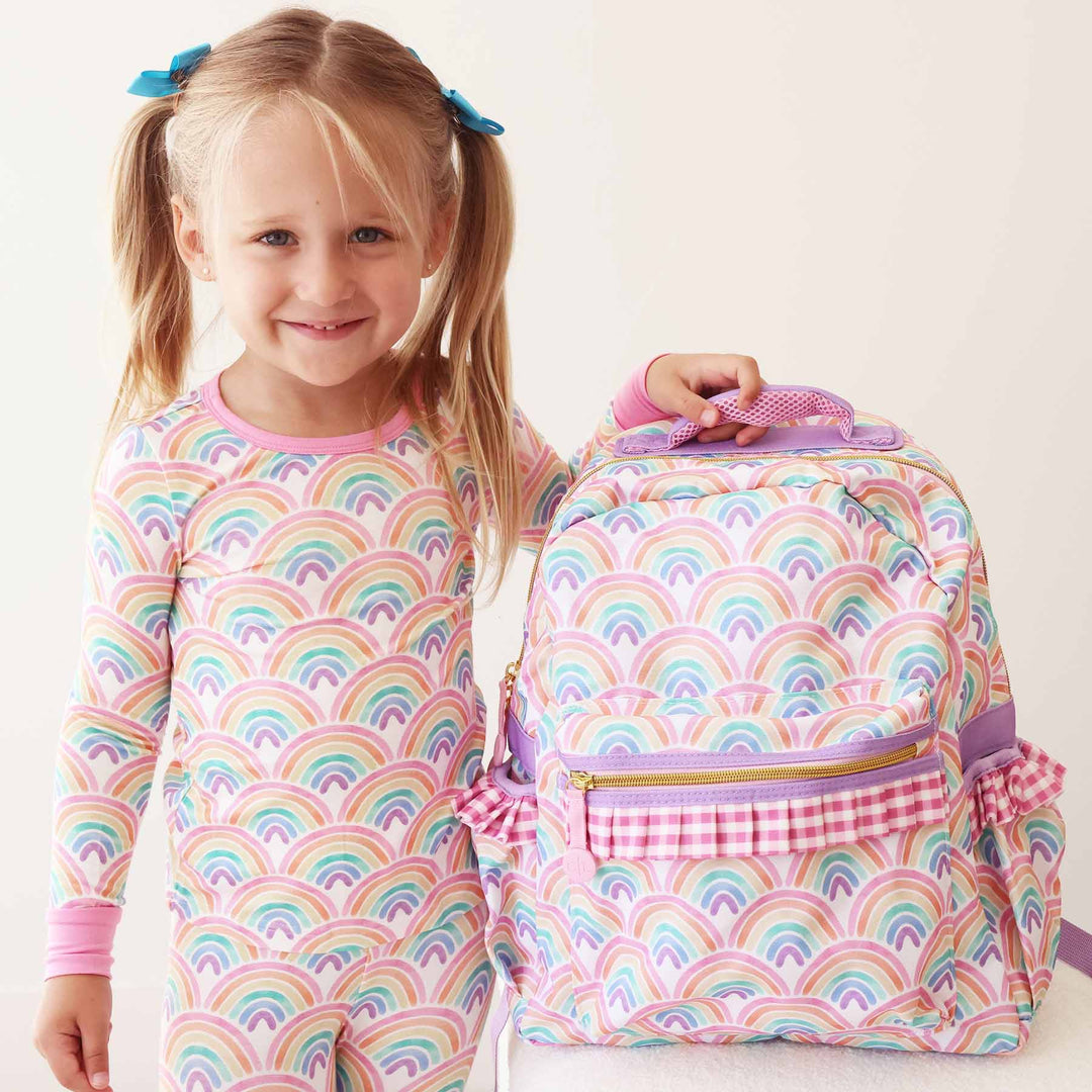 plaid trim backpack for girls 