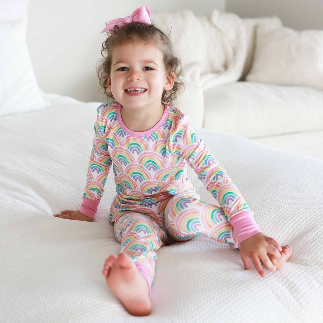 pastel rainbow girls pajama set 