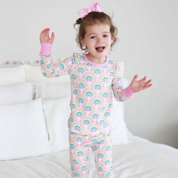 rainbow two piece pajama set for kids 