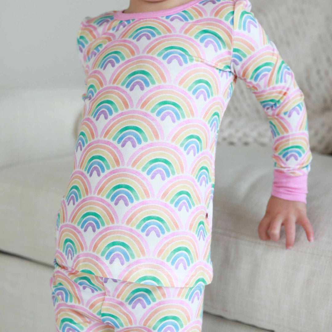 pastel rainbow two piece pajama set for girls 