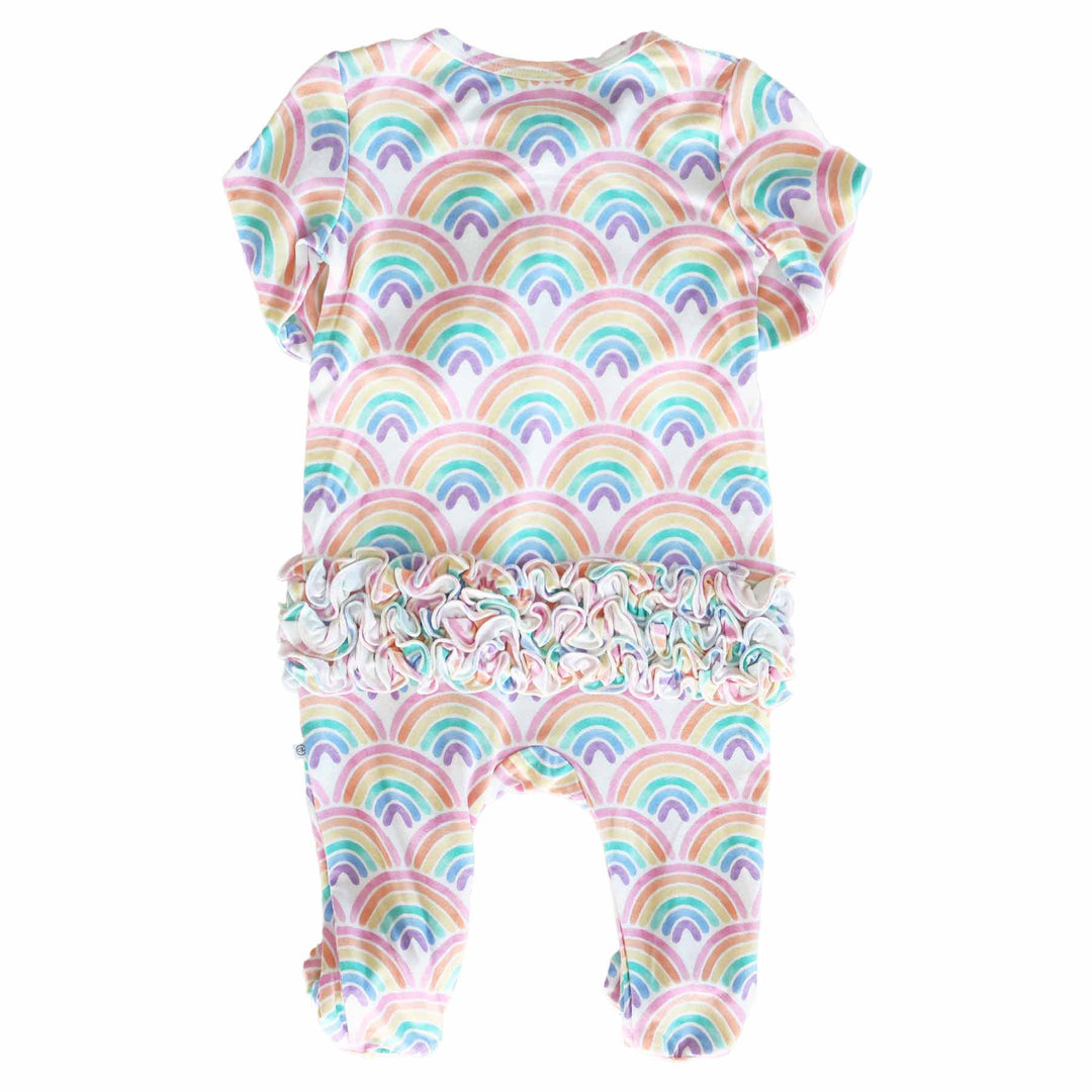 baby girl ruffle zipper footie pastel rainbow