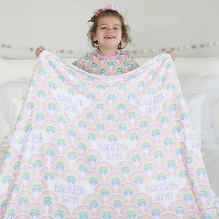 pastel rainbow personalized name blanket for kids 