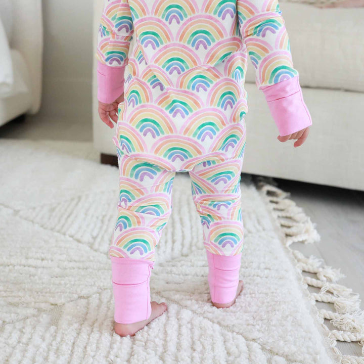 baby girl zipper romper with rainbows