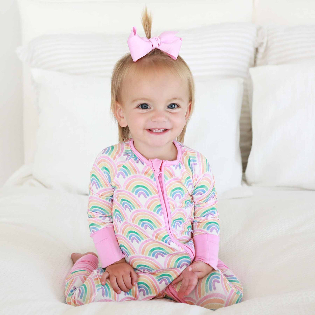 rainbow pajama romper for toddlers