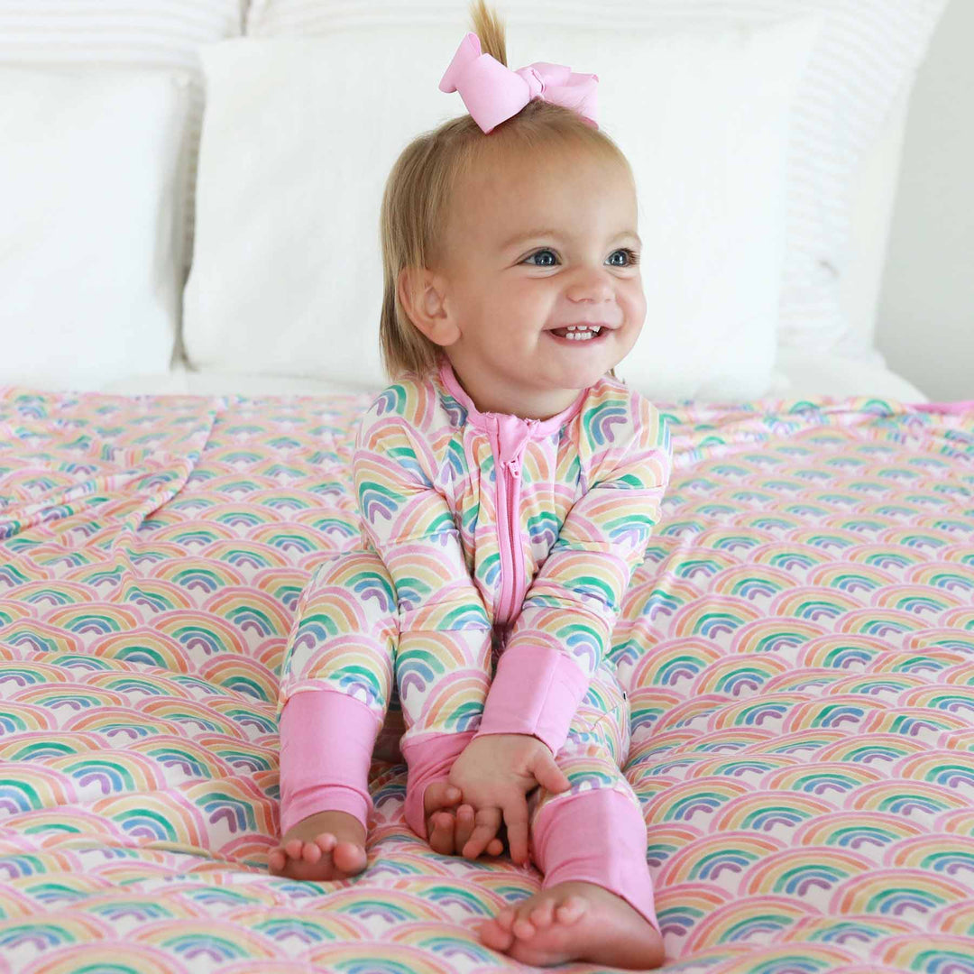 baby pastel rainbow convertible pajama romper