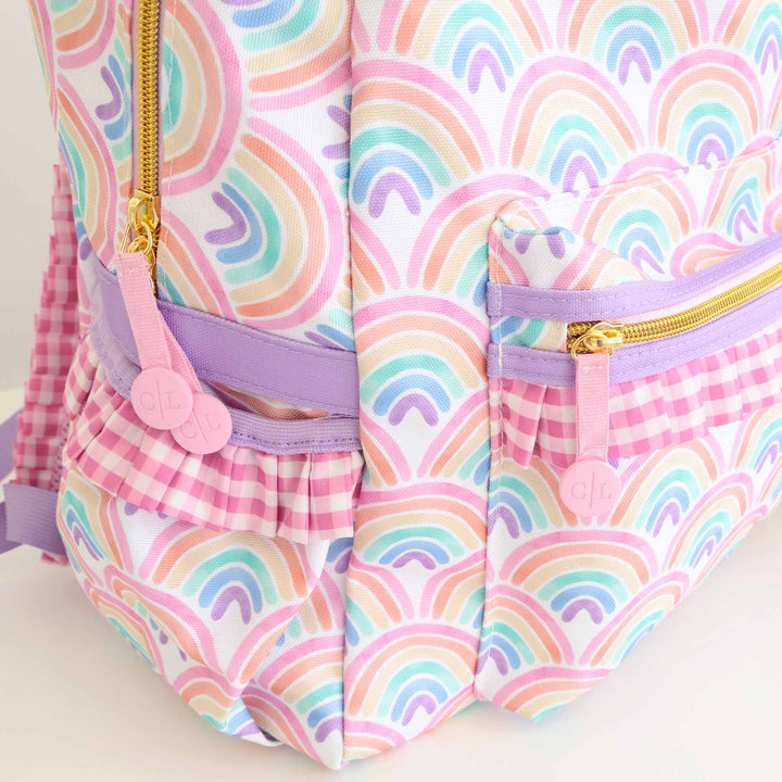 girls school backpack with rainbows 