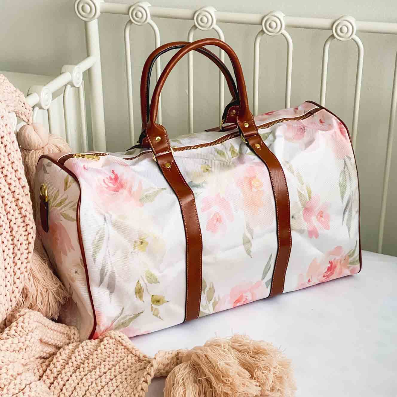 blush floral overnight bag