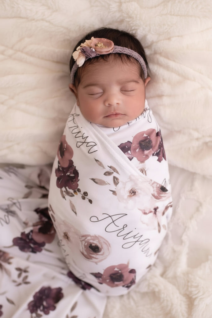 Demis Dusty Floral Personalized Name Swaddle