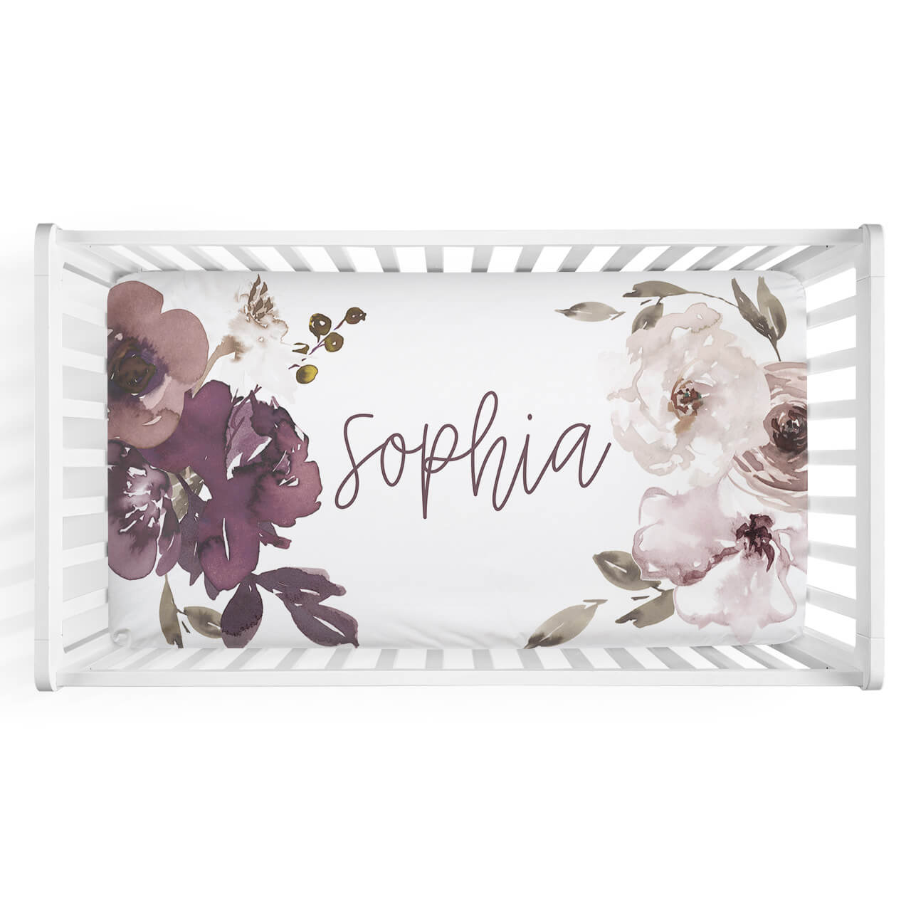 purple floral personalized crib sheet 