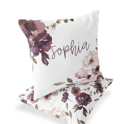 purple floral personalized pillow