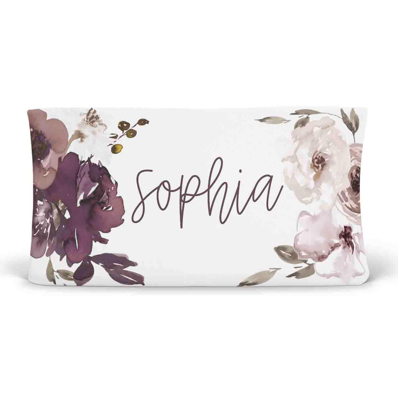 purple floral personalized changing pad cover