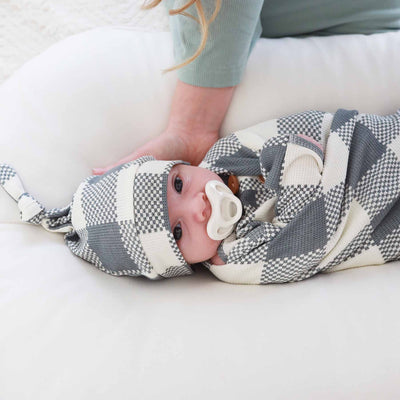 oversized swaddle for babies denim and cream checkered print 