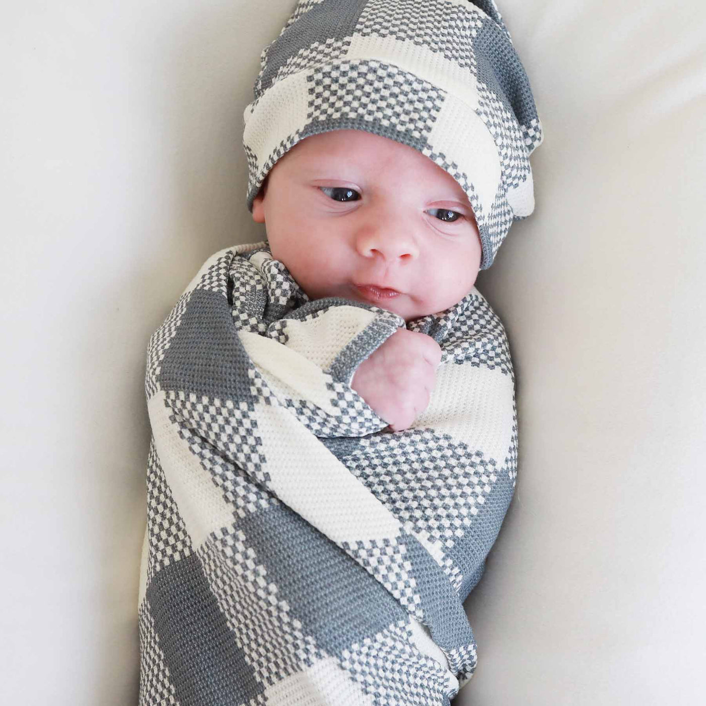 denim check waffle bamboo swaddle for babies 
