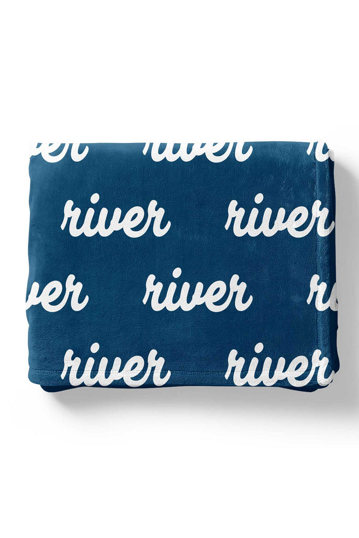 Personalized Denim Color Blanket with script font