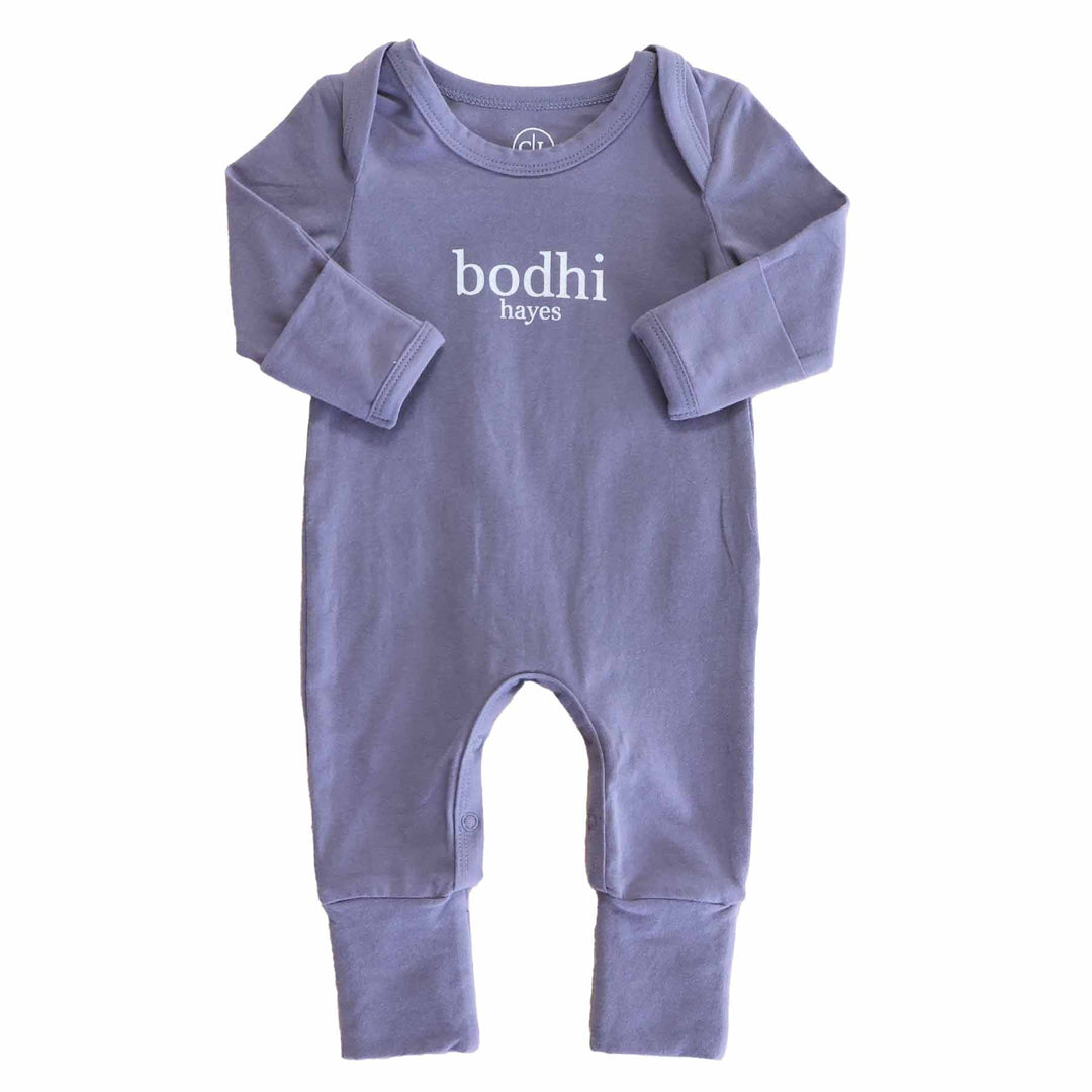 Personalized Full Length Snap Romper | Denim Blue