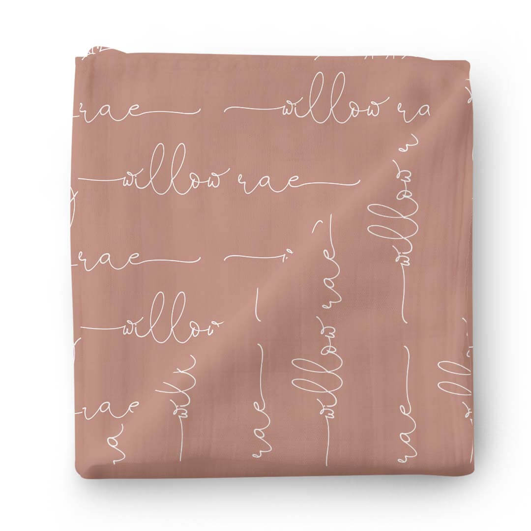 tan personalized swaddle blanket script fon t