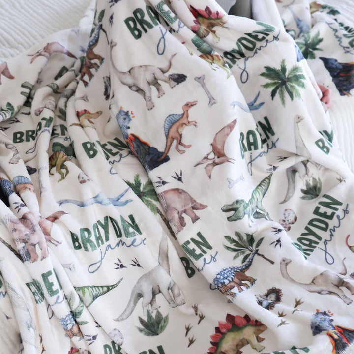 kids personalized blanket with dinosaurs 