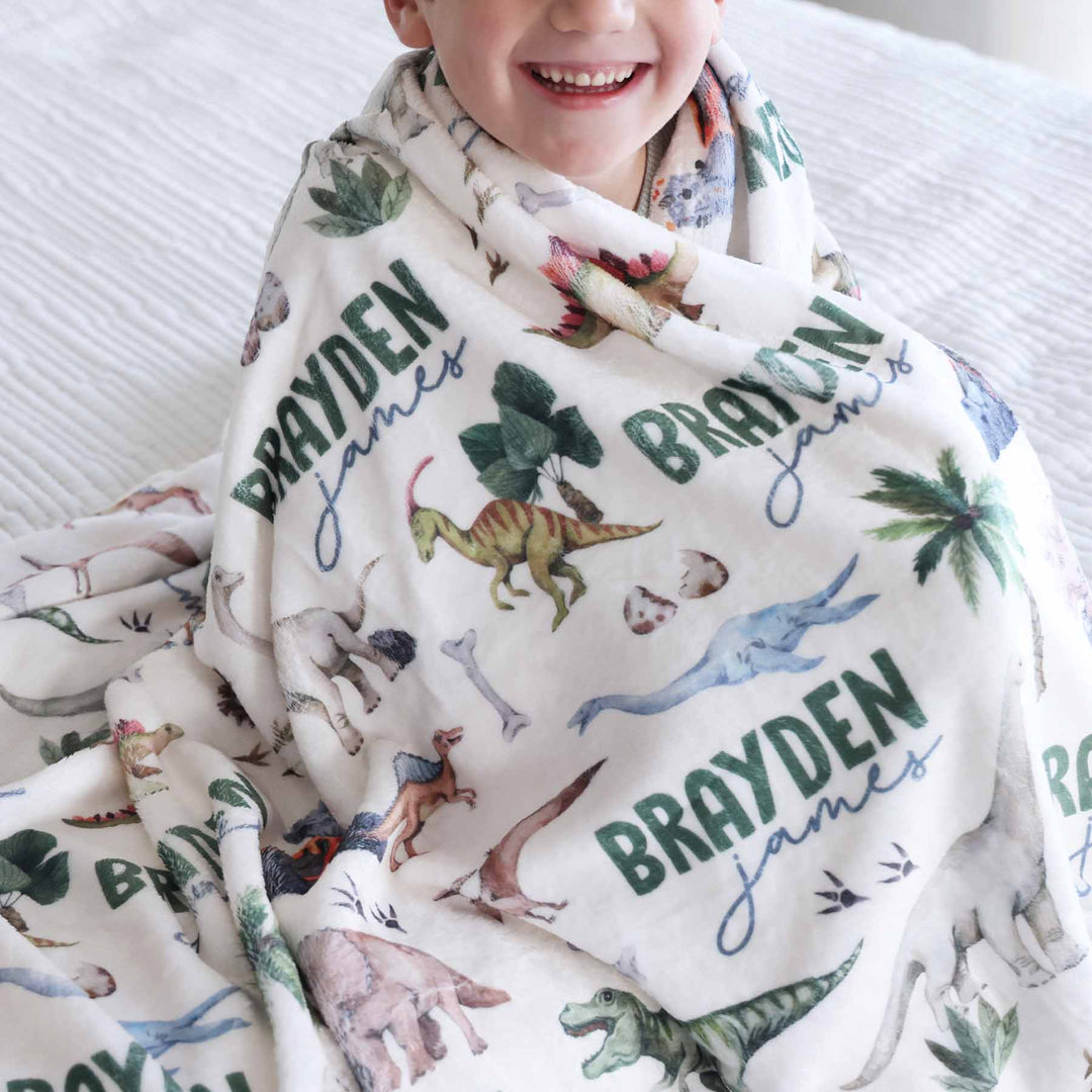 dinosaur blanket for boys personalized with name