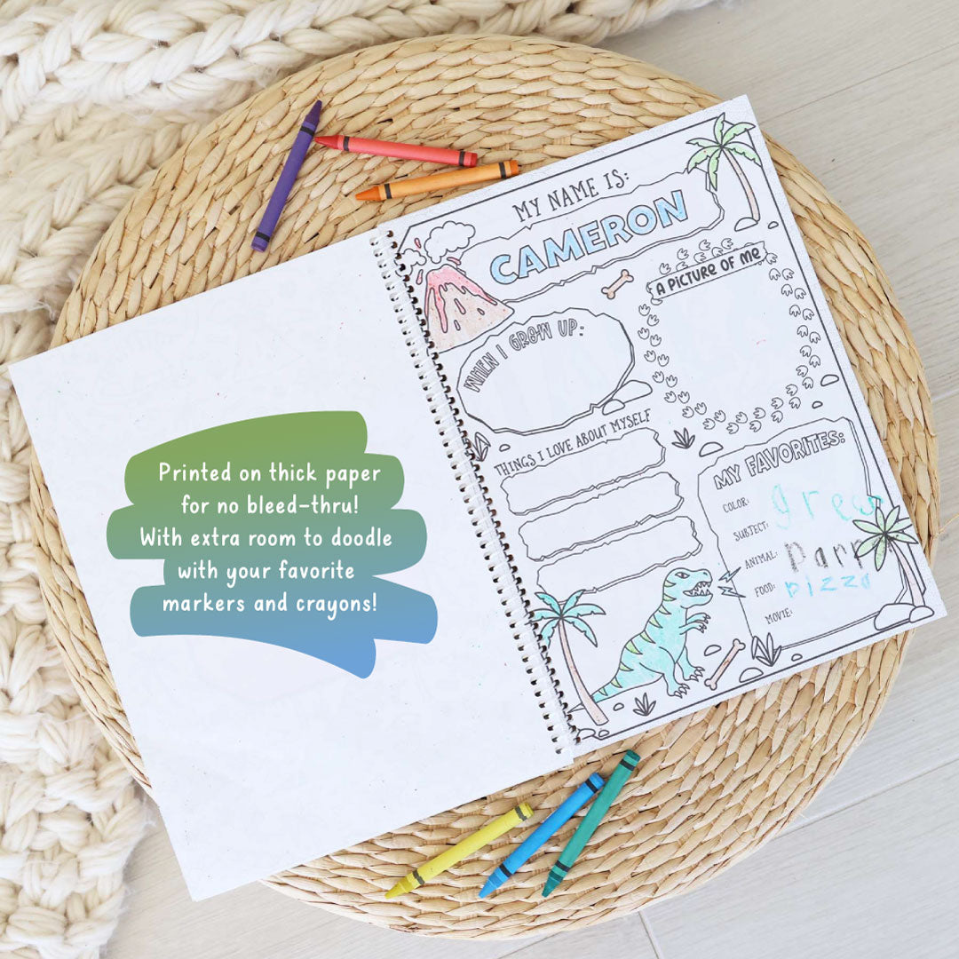 all about me dinosaur themed personalized coloring book for boys 