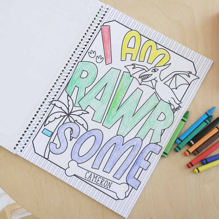 personalized coloring book for kids "i am rawr-some"