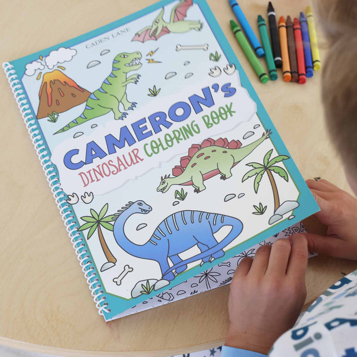 kids dinosaur themed personalized coloring book 