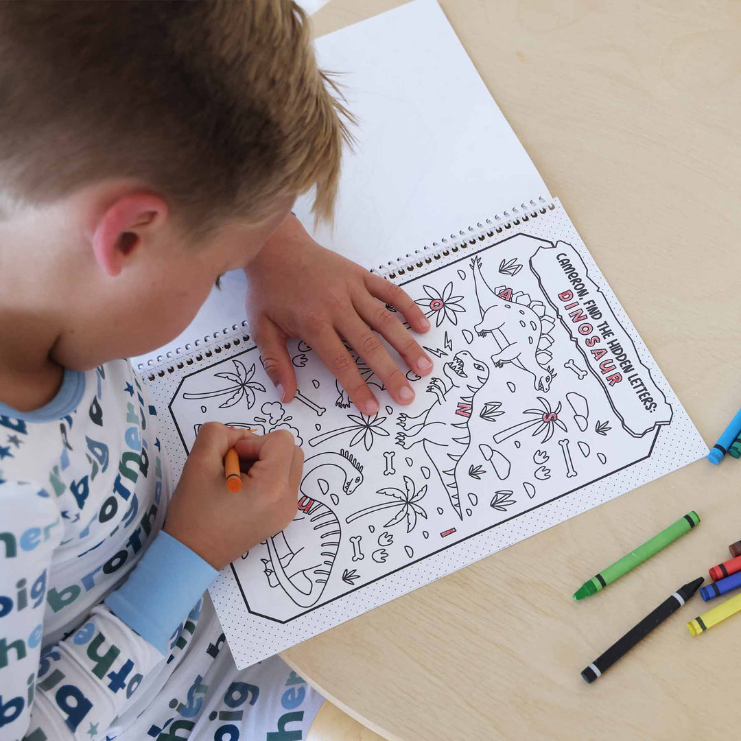 find the letter kids coloring book with dinosaurs 