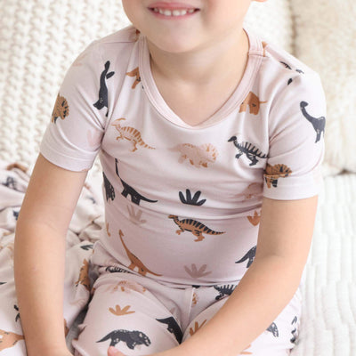 tan and black dinosaur pajamas for kids