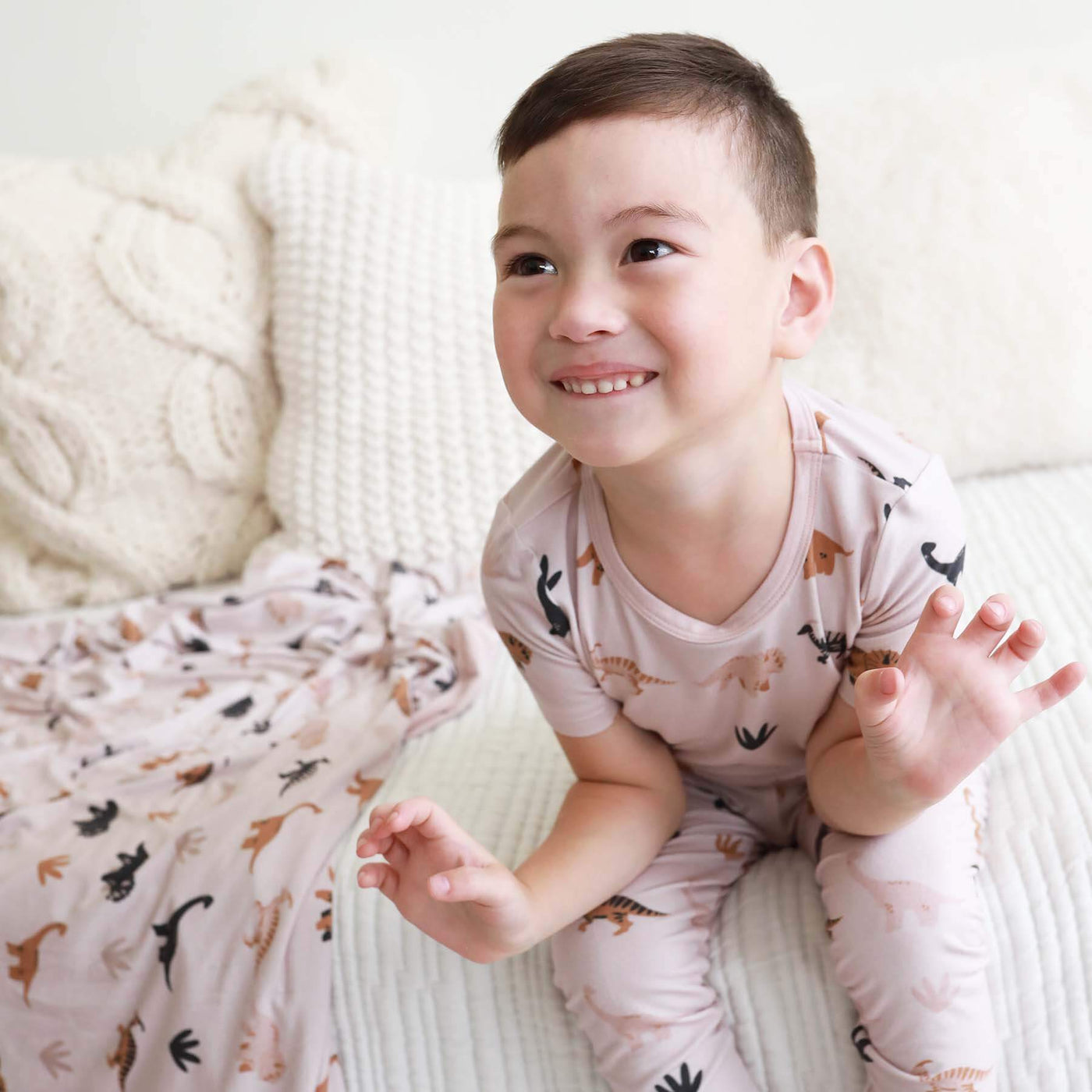 pajama set for kids neutral dinosaurs