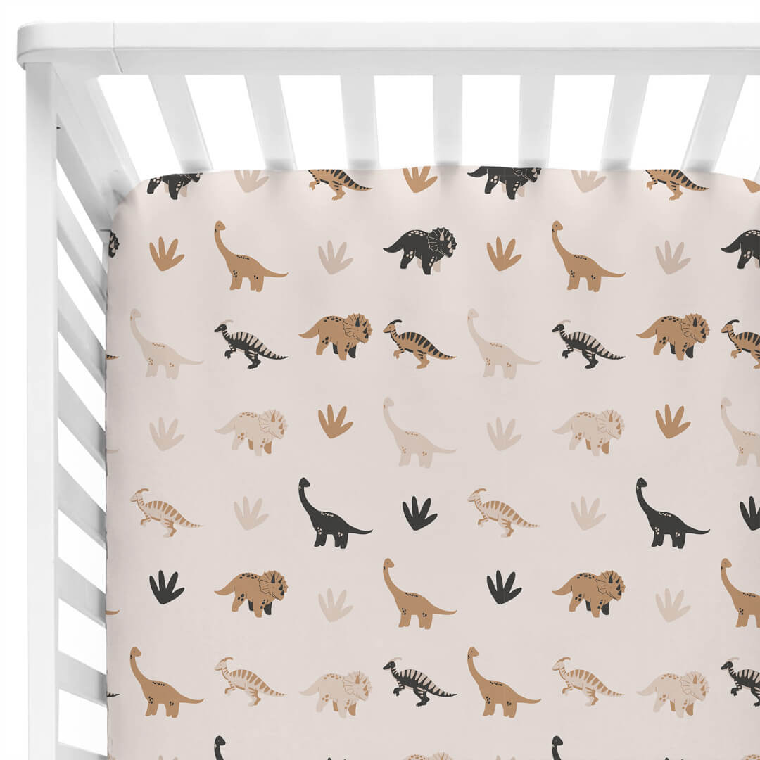 neutral dinosaur crib sheet 