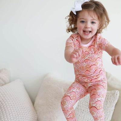pink flower dino pajamas for kids 