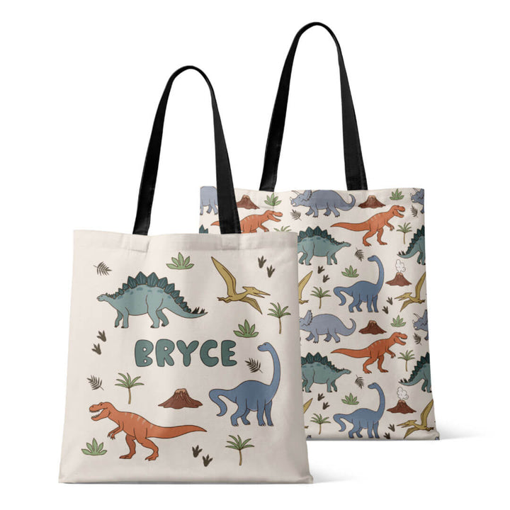 boy dinosaur personalized tote bag for kids 