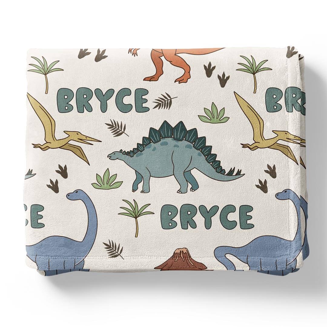 colorful dinosaur personalized kids blanket 