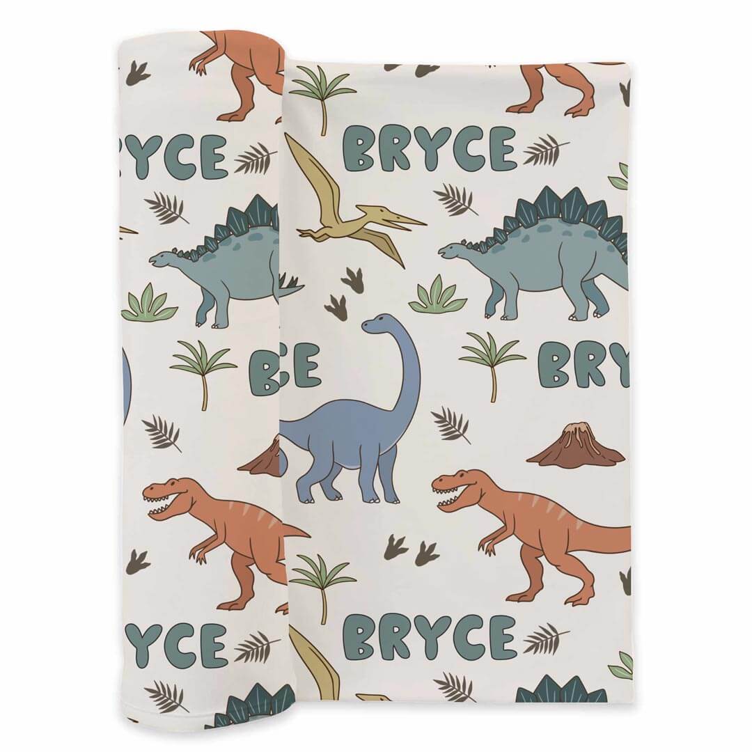 boy dinosaur personalized swaddle blanket for babies 